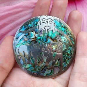 Vintage Hecho Mexico large Aztec pendant